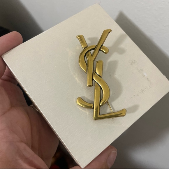 Gold YSL Logo Brooch - Picture 2 of 4